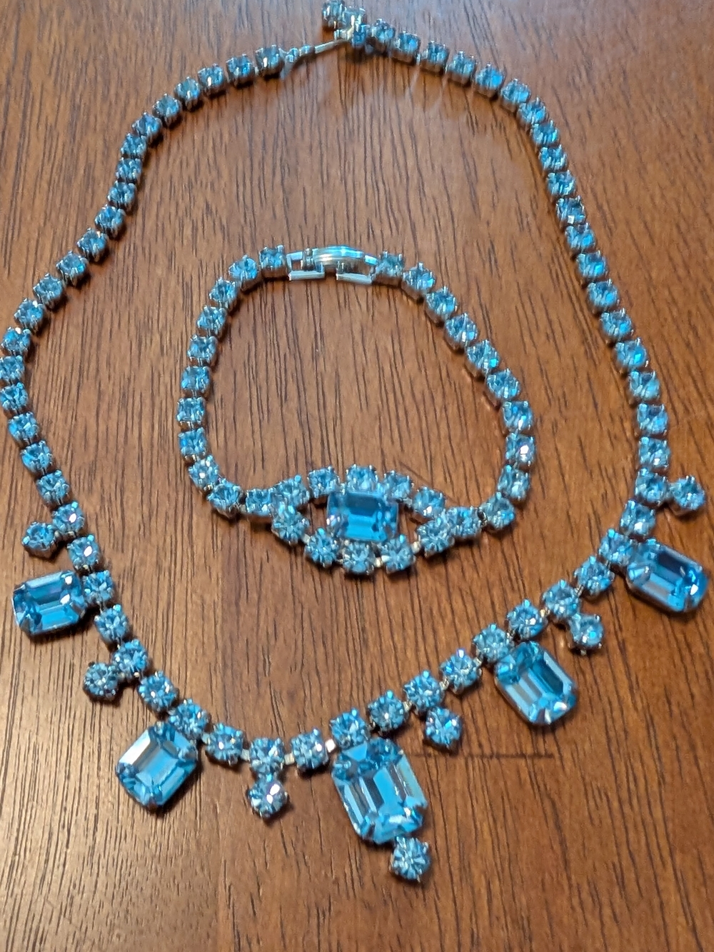 Vintage Blue Rhinestone Necklace And Bracelet